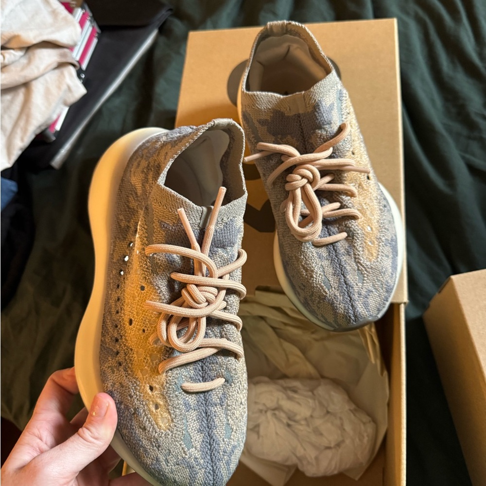 Yeezy Blue and Tan Athletic Shoes Modern Comfort